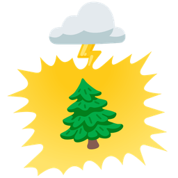 cloud with lightning and evergreen tree