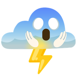 cloud with lightning and face screaming in fear