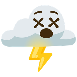 cloud with lightning and face with crossed-out eyes
