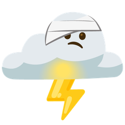 cloud with lightning and face with head-bandage