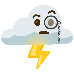 cloud with lightning and face with monocle