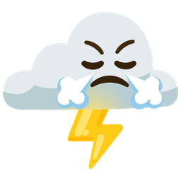 cloud with lightning and face with steam from nose