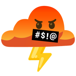 cloud with lightning and face with symbols on mouth