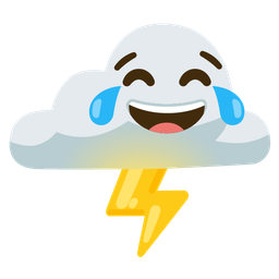 Cloud with lightning and Face with tears of joy