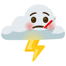 cloud with lightning and face with thermometer