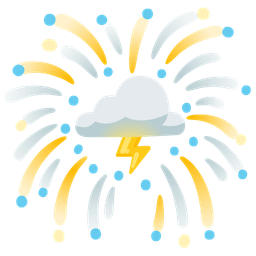 cloud with lightning and fireworks