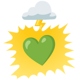 cloud with lightning and green heart