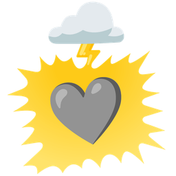 cloud with lightning and grey heart
