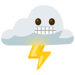 cloud with lightning and grimacing face