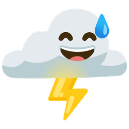 Cloud with lightning and Grinning face with sweat
