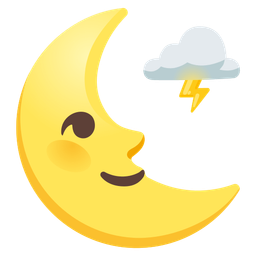 cloud with lightning and last quarter moon face