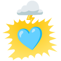 cloud with lightning and light blue heart