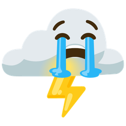 cloud with lightning and loudly crying face