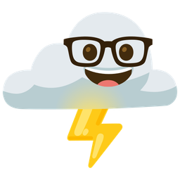 cloud with lightning and nerd face