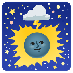 cloud with lightning and new moon face