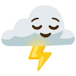 cloud with lightning and relieved face