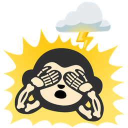 cloud with lightning and see-no-evil monkey