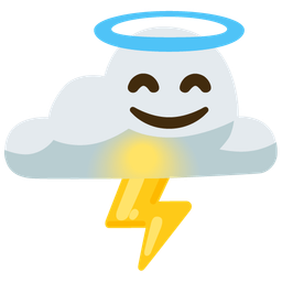 Cloud with lightning and Smiling face with halo
