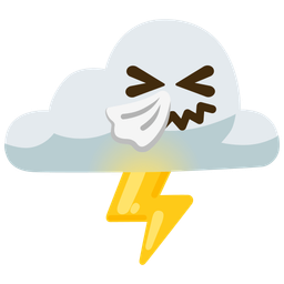 cloud with lightning and sneezing face