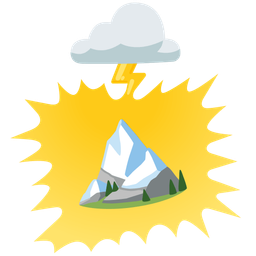 cloud with lightning and snow-capped mountain