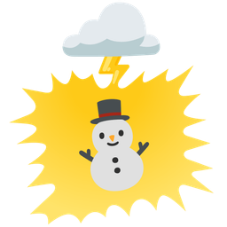 cloud with lightning and snowman without snow