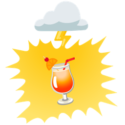 cloud with lightning and tropical drink