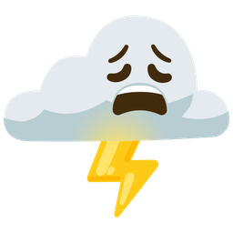 cloud with lightning and weary face