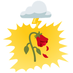 cloud with lightning and wilted flower