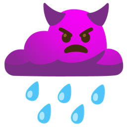 cloud with rain and angry face with horns