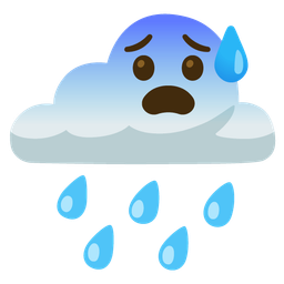 cloud with rain and anxious face with sweat