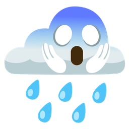 cloud with rain and face screaming in fear
