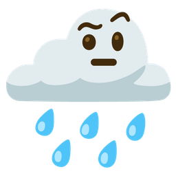 cloud with rain and face with raised eyebrow