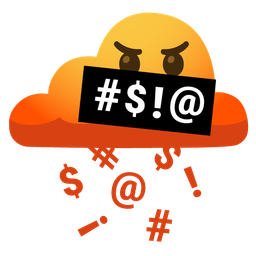 cloud with rain and face with symbols on mouth