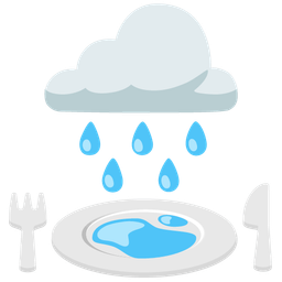 cloud with rain and fork and knife with plate