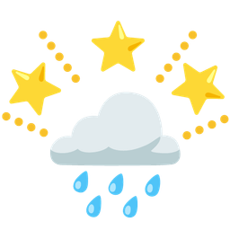 cloud with rain and glowing star