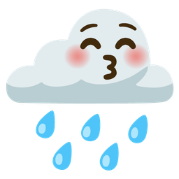 Cloud with rain and Kissing face with closed eyes