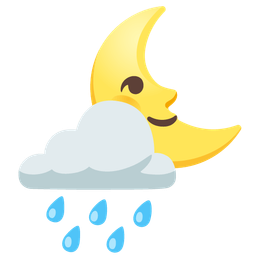 cloud with rain and last quarter moon face