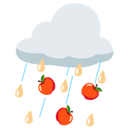 cloud with rain and red apple