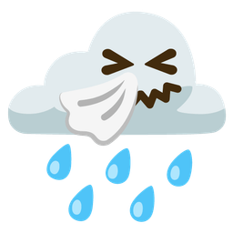 cloud with rain and sneezing face