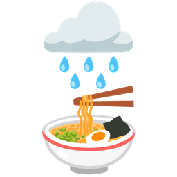 cloud with rain and steaming bowl