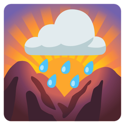 cloud with rain and sunrise over mountains