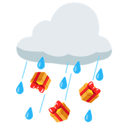 cloud with rain and wrapped gift