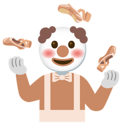 clown face and ballet shoes