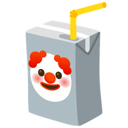 clown face and beverage box