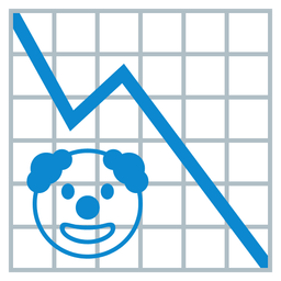 clown face and chart decreasing