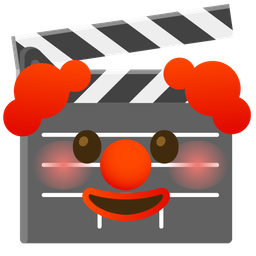 clown face and clapper board
