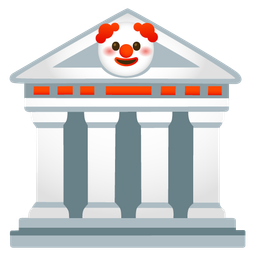 clown face and classical building