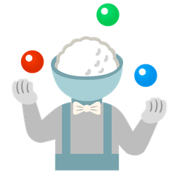 clown face and cooked rice