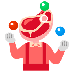 clown face and cut of meat