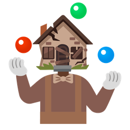 clown face and derelict house